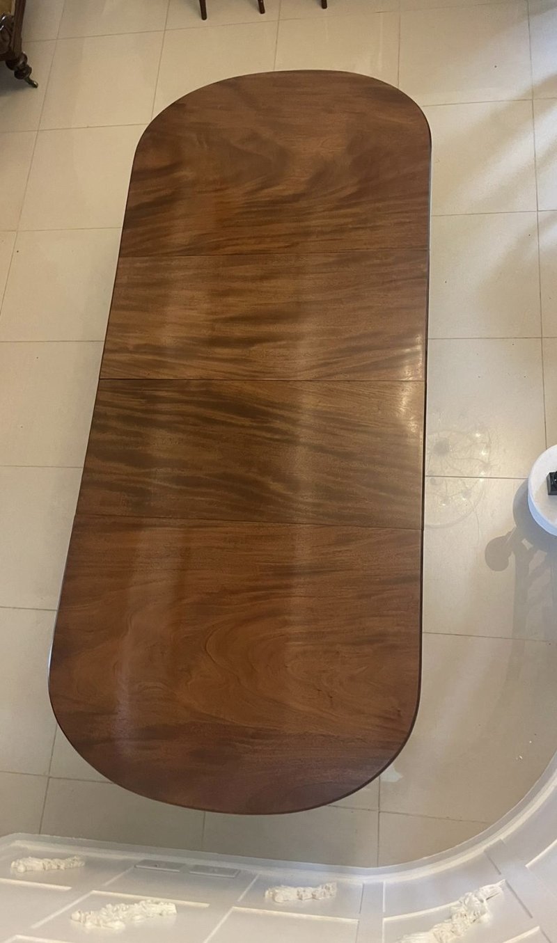 Antique Edwardian 10 Seater Quality Figured Mahogany Two Pilar Dining Table - Image 5